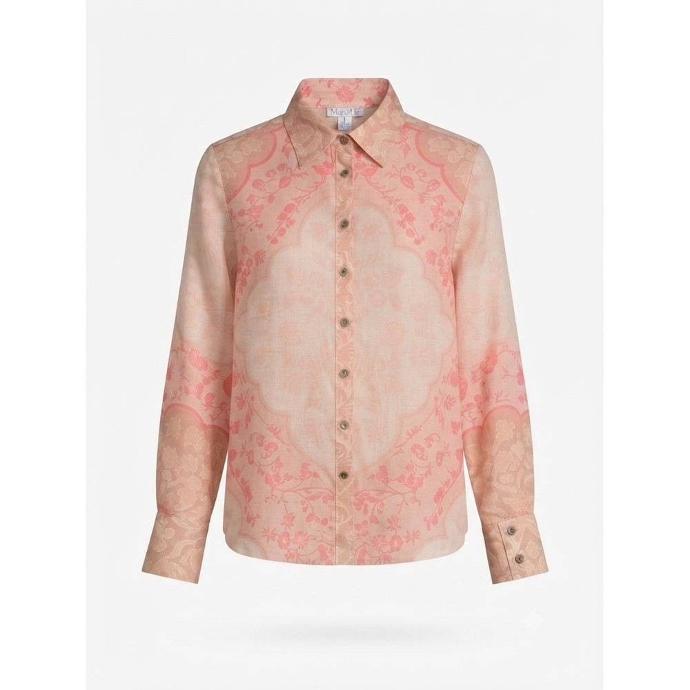 Rachel Zoe Floral Linen Button Down Blouse Pink Boho Lightweight Medium